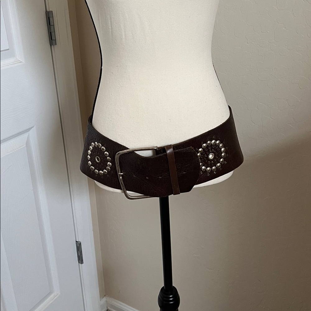 Wide Brown Belt with Stud Accents